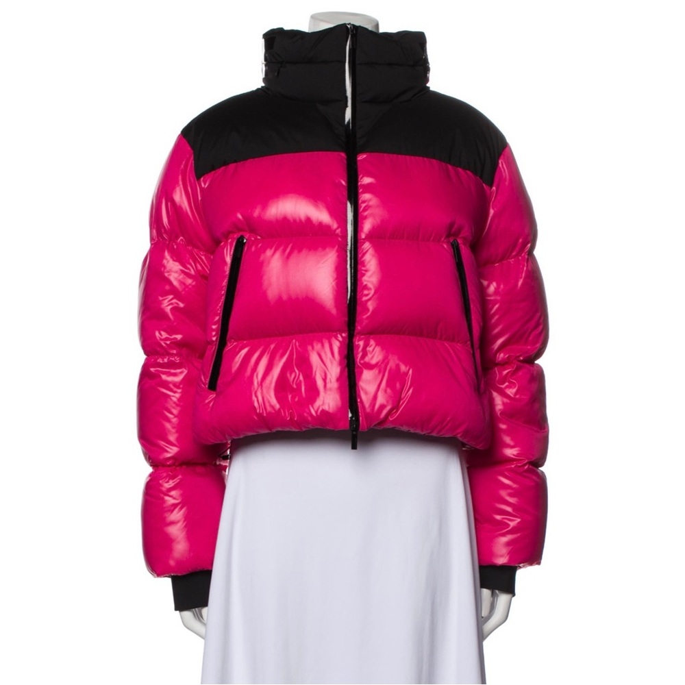 Moncler Jasione pink & black two-tone down puffer coat jacket